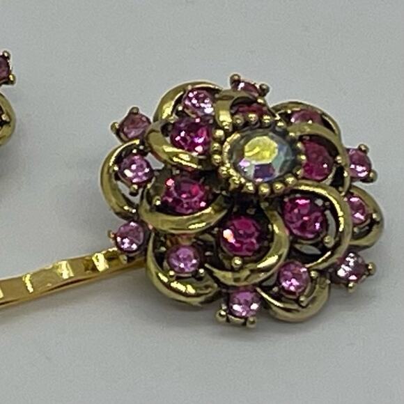 Handmade Pink Rhinestone Gold Set Hair Clips HoCo Whimsical Fairy Jewelry NWT - Picture 2 of 6